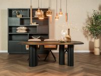 Eettafel eettafel ovaal eiken fineer zwart unieke poot