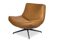 Fauteuil cognac leer draaivoet zwart metaal