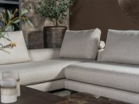 Hoekbank losse kussens grijs stof