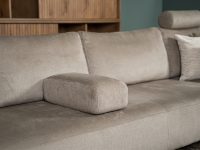 Ronde vormen hoekbank stof licht grijs beige Losse rugkussesn