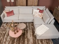 Hoekbank met ligelement beige stof