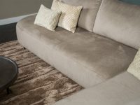 Ronde vormen hoekbank stof licht grijs beige Losse rugkussesn