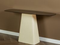 Ivoor stalen blokpoot rookglas ovaal sidetable