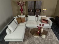 Losse rugkussens hoekbank beige stof