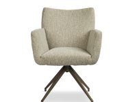 Metalen onderstel bruin brons eetkamerstoel met armleuning beige