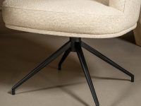 Metalen zwarte draaipoot eetkamerstoel stof beige