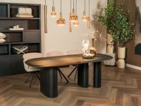 Eettafel eettafel ovaal eiken fineer zwart unieke poot