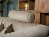Ronde vormen hoekbank stof licht grijs beige Losse rugkussesn