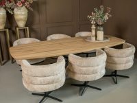 Rondingen rugleuning eetkamerstoel stof beige