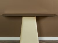 Rookglas ovaal sidetable blokpoot ivoor staal