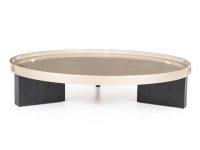 Salontafel rond beige met zwart houten poten