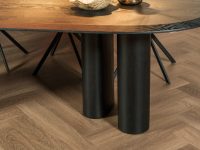 Ovaal ronde hoeken eettafel zwart eiken fineer, Brede ovale poot eettafel hout zwart