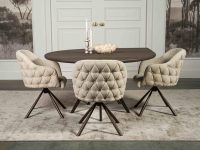 eettafel eikenhout donkerbruin met donkerbruin metalen poten